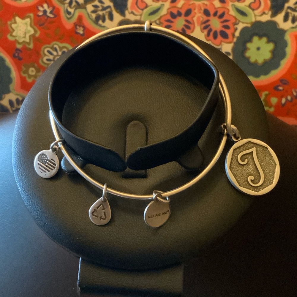 Alex and Ani Silver tone Charm Bracelet with Initial T